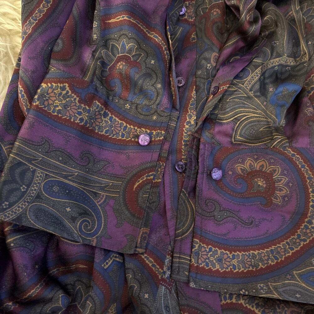 Ralph Lauren Collection Purple Label Maxi Shirt Dress Paisley Button Up Silk 4 S - Picture 6 of 12